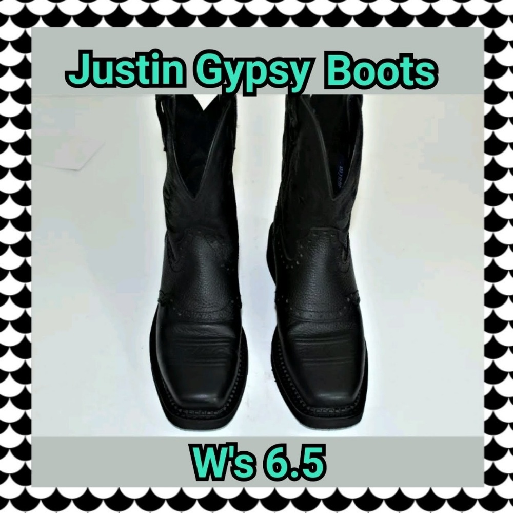 Justin Gypsy Boots- black, square toe, women's 6.5